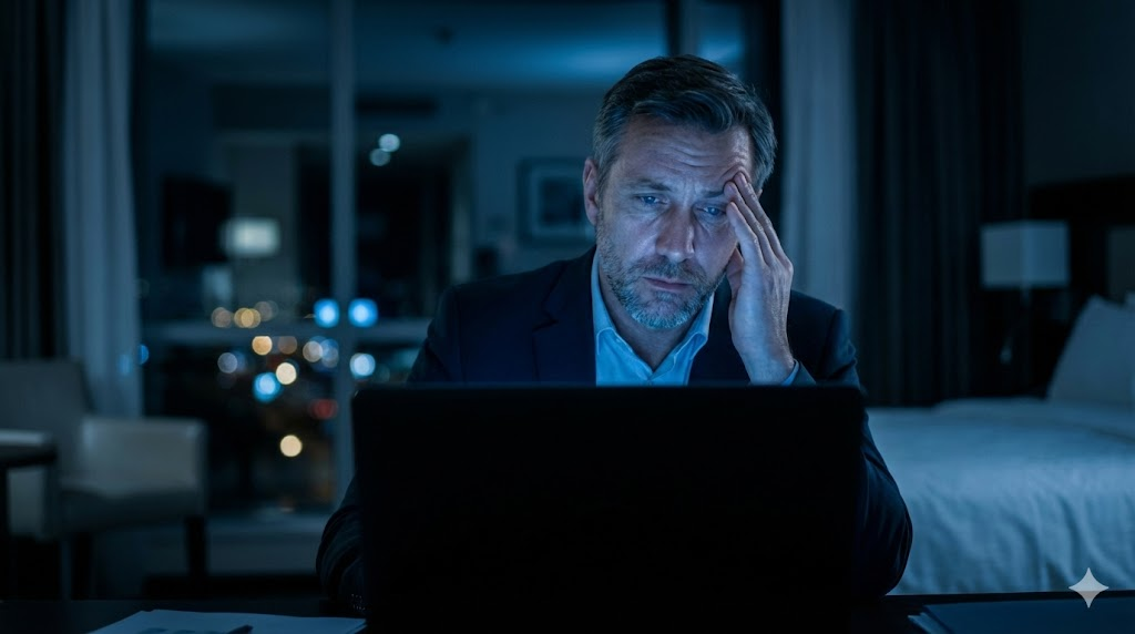 Gerente estresado viendo el celular